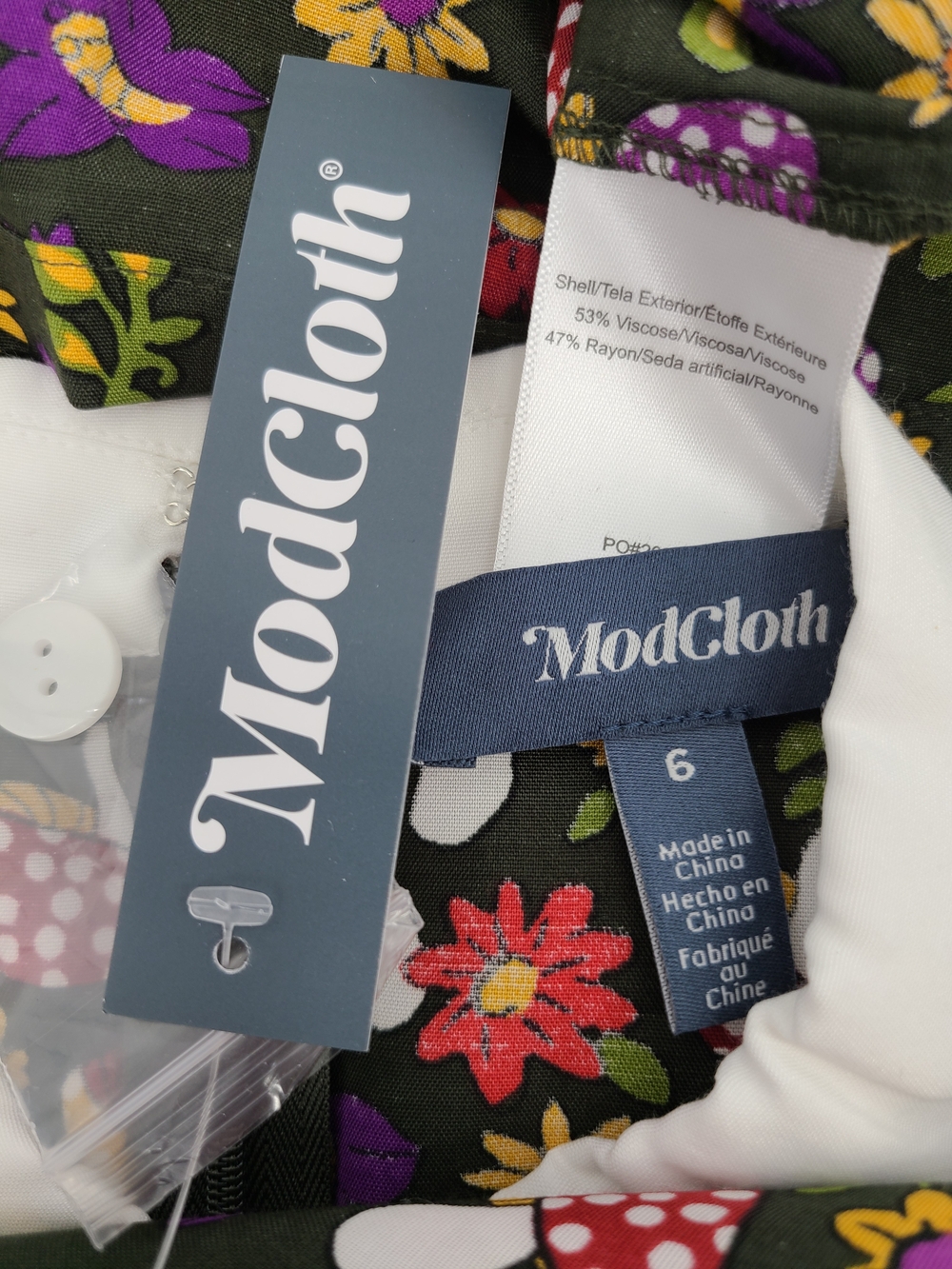 ModCloth Cottagecore Olive Green Mushroom & Flora Belted Dress Size 6 - Picture 10 of 12